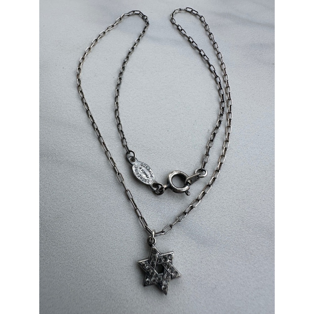 Catherine Popesco France Silver Star of David Crystal Pendant Necklace 16in